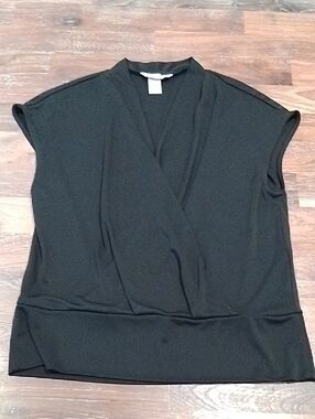 H&M Black Cap-Sleeve Wrap Front Top